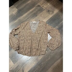 VIXBE Womens Leopard Print Surplice V-Neck‎ Blouse Tan Black Size M TB56842-13